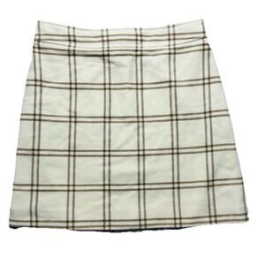 J.Crew Womens Flannel Ivory and Brown Plaid Wool Blend Skirt Sz 12 Lined Preppy